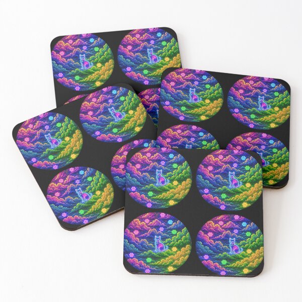 Item preview, Neon Cosmic Cat in Psychedelic Clouds designed and sold by Breezes-of-Ida.