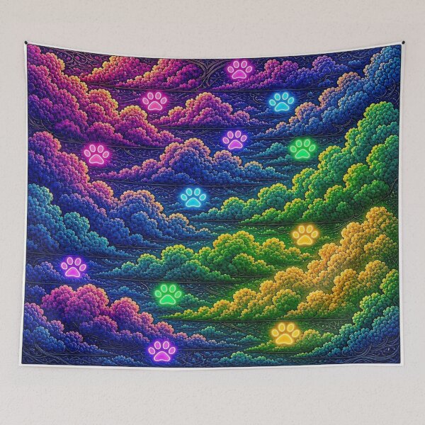 Item preview, Neon Cosmic Cat in Psychedelic Clouds designed and sold by Breezes-of-Ida.