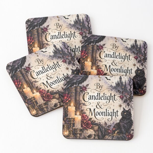 Item preview, By Candlelight & Moonlight – Gothic Halloween Raven, Black Cat & Haunted Castle designed and sold by blankTeeShirt.