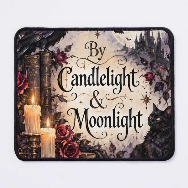 Item preview, By Candlelight & Moonlight – Gothic Halloween Raven, Black Cat & Haunted Castle designed and sold by blankTeeShirt.