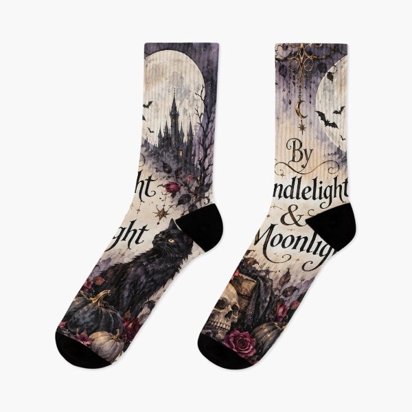 Item preview, By Candlelight & Moonlight – Gothic Halloween Raven, Black Cat & Haunted Castle designed and sold by blankTeeShirt.