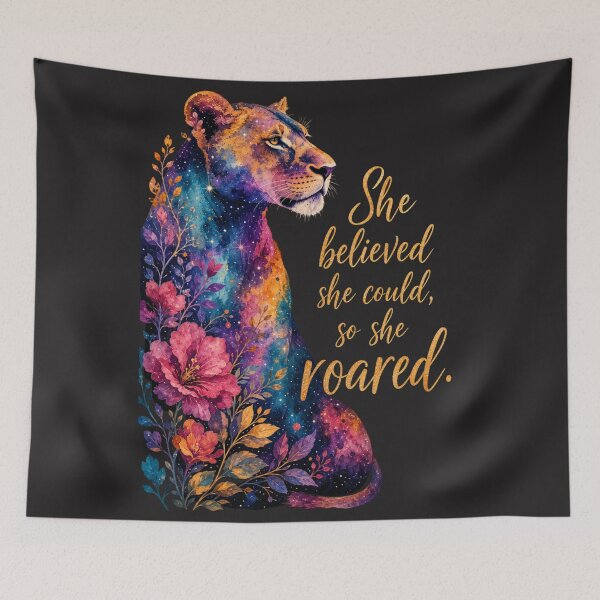 Item preview, She Believed She Could So She Roared - Watercolor Lioness Feminist Empowerment Art designed and sold by Bennie Singh.