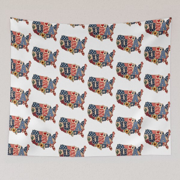 Item preview, Vintage USA Map Patchwork Folk Art  designed and sold by Bhaskar Digital Art.
