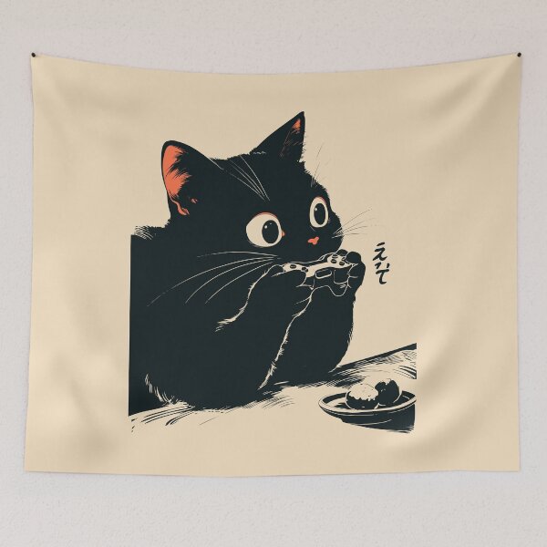Item preview, Hungry Gamer Black Cat Snack And Video Games Japanese designed and sold by mustbewhy.
