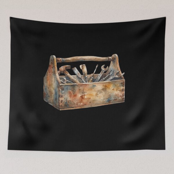 Item preview, Vintage Wooden Toolbox Watercolor Mechanic Tool Art designed and sold by bvdesignart.