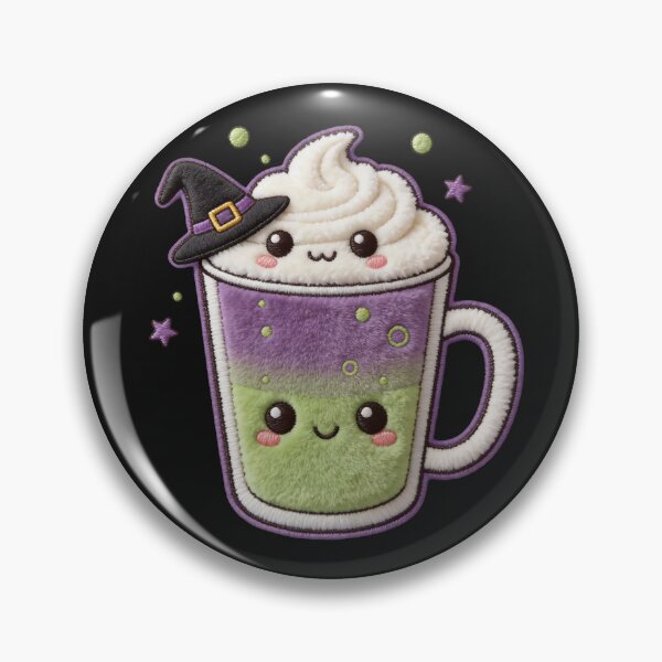 Item preview, Witchy Potion Latte - Spooky Kawaii Coffee Fluffy Mascot Patch designed and sold by thelexiverse.