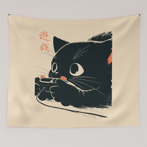 Item preview, Intense Gamer Black Cat Playing Video Games Japanese designed and sold by mustbewhy.