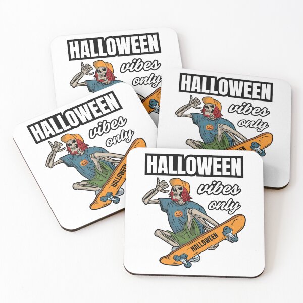 Item preview, Halloween vibes only - skeleton on skateboard  designed and sold by She - artist creations .