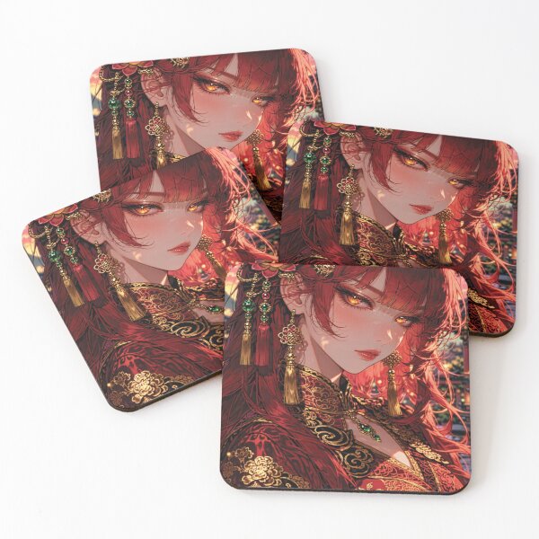 Item preview, Anime Crimson Haired Qipao Girl with Jade Dragon Hairpin designed and sold by RGB-crayon.