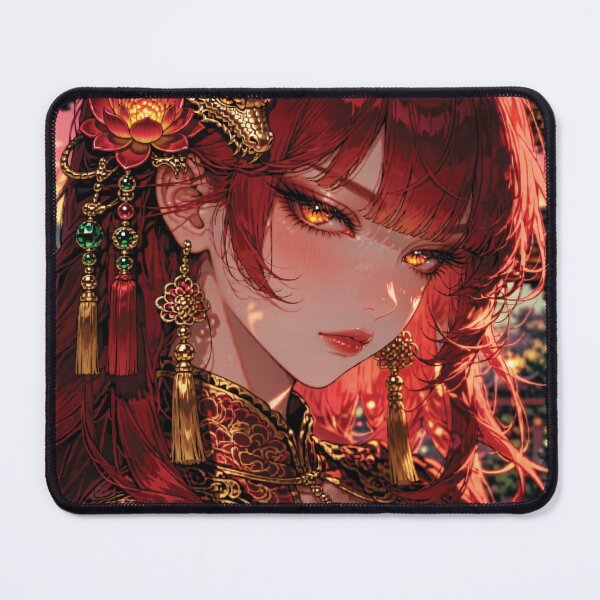 Item preview, Anime Crimson Haired Qipao Girl with Jade Dragon Hairpin designed and sold by RGB-crayon.