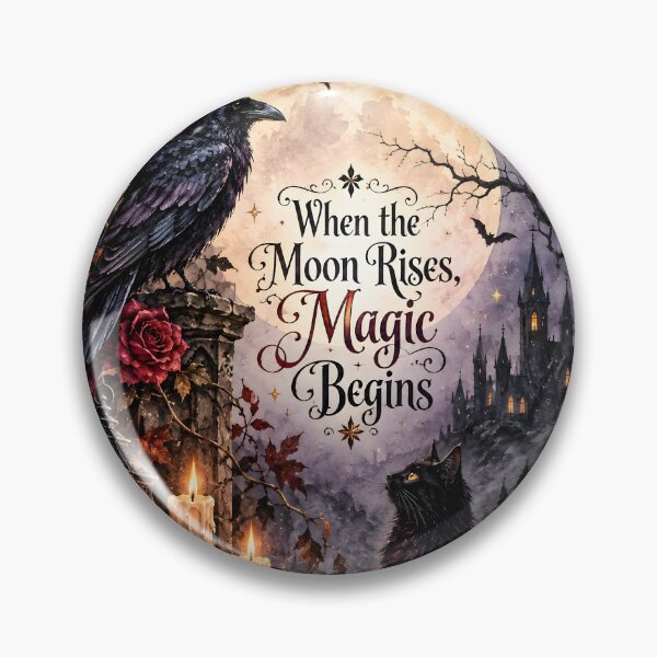 Item preview, When the Moon Rises, Magic Begins – Gothic Halloween Raven & Black Cat designed and sold by blankTeeShirt.