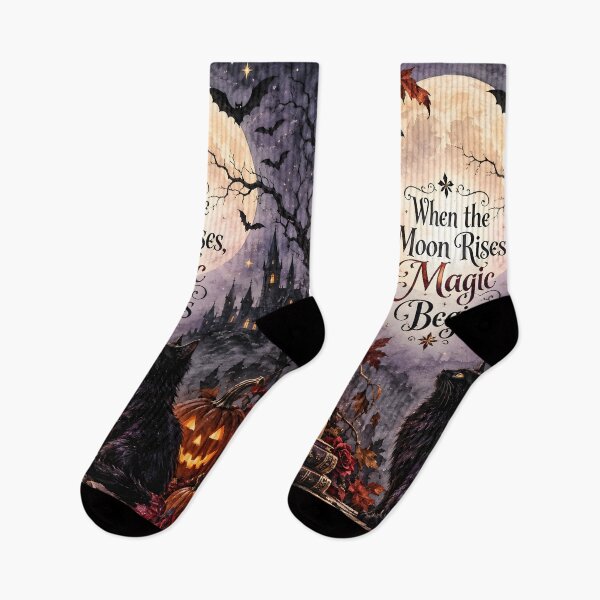 Item preview, When the Moon Rises, Magic Begins – Gothic Halloween Raven & Black Cat designed and sold by blankTeeShirt.