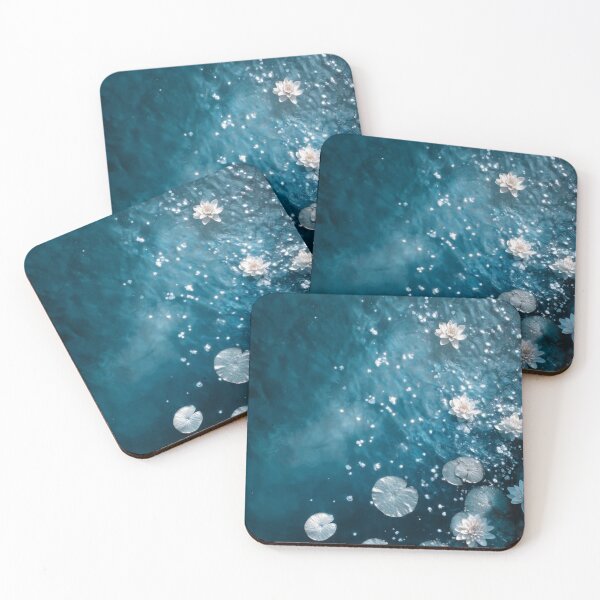 Item preview, Serene Blue Water Lilies Pond with Sparkling Sunlight Bokeh — Lotus Floral Aesthetic designed and sold by LYAN-STORE.