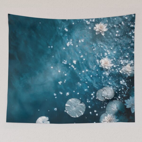 Item preview, Serene Blue Water Lilies Pond with Sparkling Sunlight Bokeh — Lotus Floral Aesthetic designed and sold by LYAN-STORE.