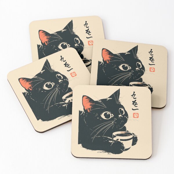 Item preview, Taza de café japonesa vintage con diseño de gato negro asomándose designed and sold by mustbewhy.