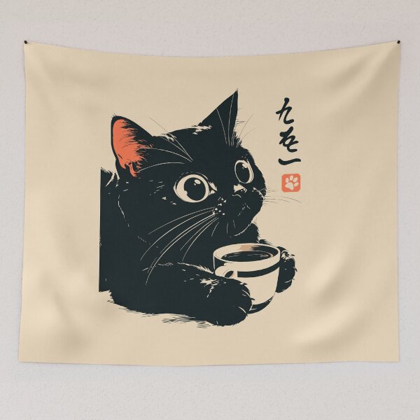 Item preview, Black Cat Peeking Coffee Mug Japanese Vintage designed and sold by mustbewhy.