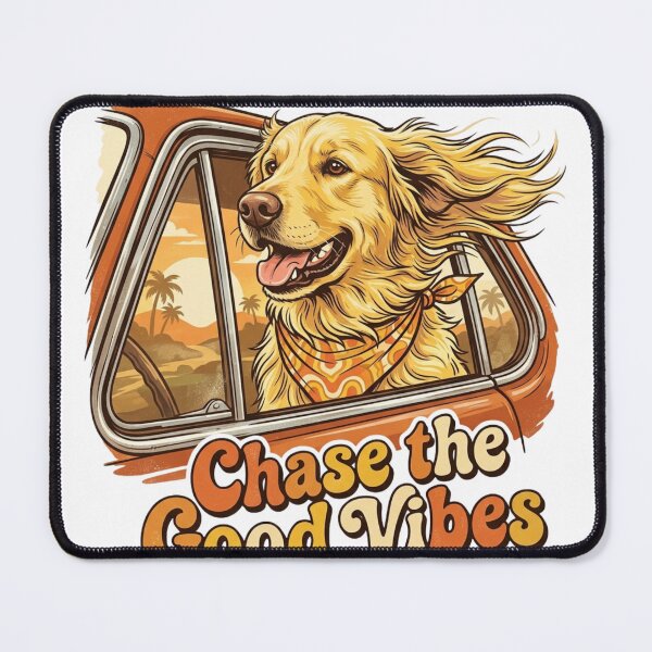Item preview, Chase the Good Vibes - Retro Golden Retriever Car Ride Art designed and sold by Sanan Israyilli.