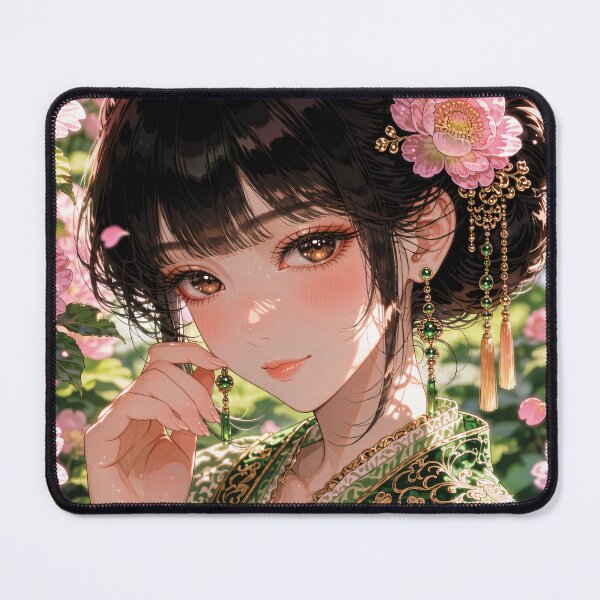 Item preview, Black Haired Anime Girl Adjusting Peony Hairpin designed and sold by RGB-crayon.
