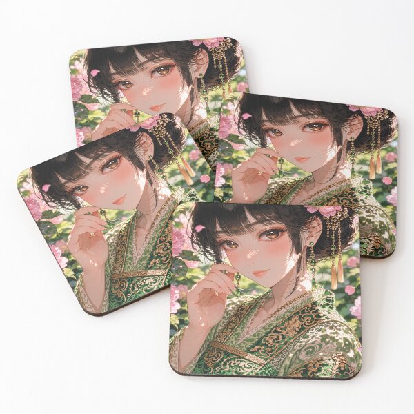 Item preview, Black Haired Anime Girl Adjusting Peony Hairpin designed and sold by RGB-crayon.