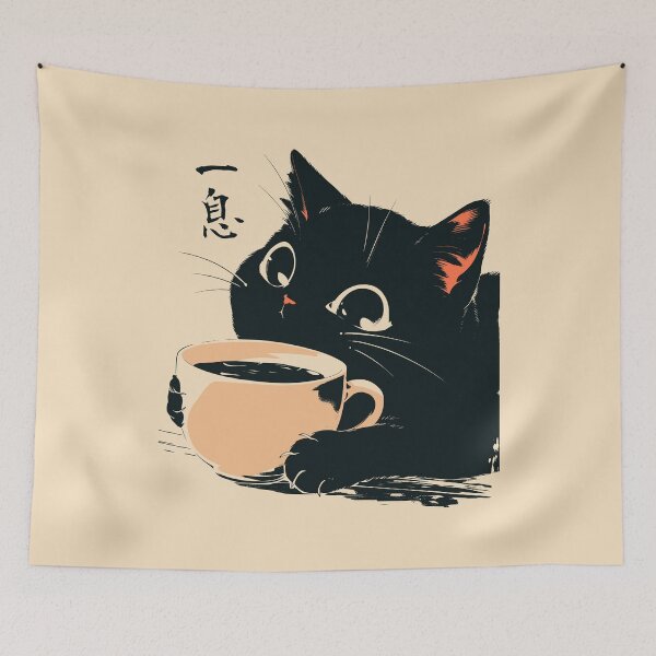 Item preview, Cozy Black Cat Coffee Cup Japanese Aesthetic designed and sold by mustbewhy.