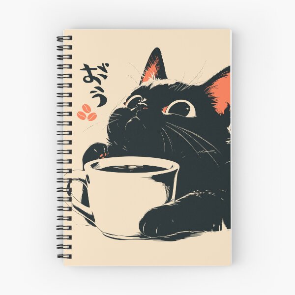 Item preview, Cute Black Cat Holding Coffee Mug Japanese Retro designed and sold by mustbewhy.