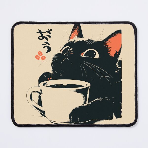 Item preview, Cute Black Cat Holding Coffee Mug Japanese Retro designed and sold by mustbewhy.