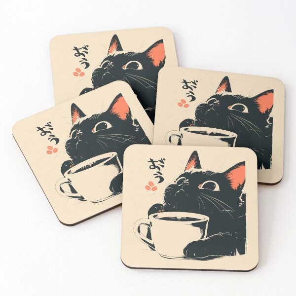 Item preview, Cute Black Cat Holding Coffee Mug Japanese Retro designed and sold by mustbewhy.