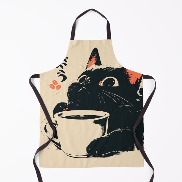 Item preview, Cute Black Cat Holding Coffee Mug Japanese Retro designed and sold by mustbewhy.