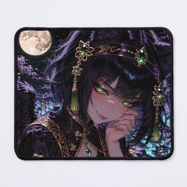 Item preview, Anime Cat Eared Qipao Girl on a Moonlit Rooftop designed and sold by RGB-crayon.