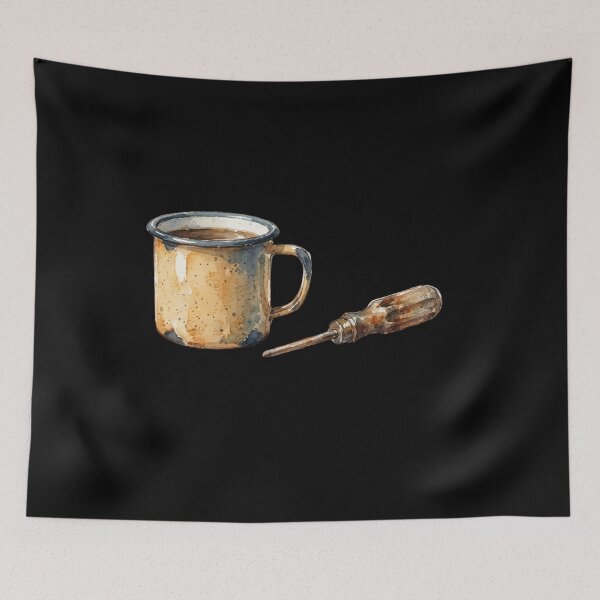 Item preview, Vintage Coffee Cup And Rusty Screwdriver Watercolor Art designed and sold by bvdesignart.