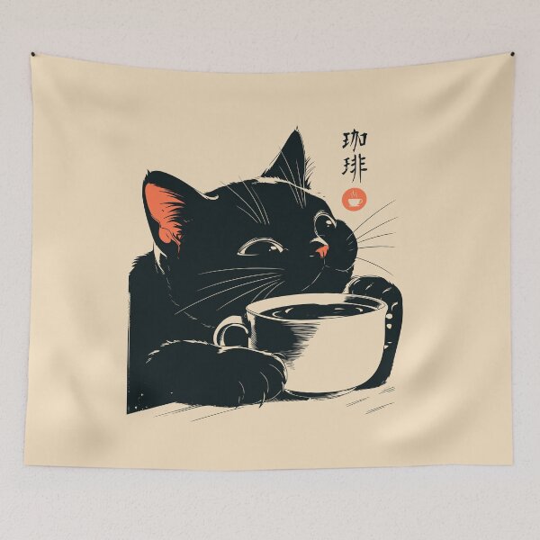 Item preview, Black Cat Espresso Mug Japanese Kanji designed and sold by mustbewhy.