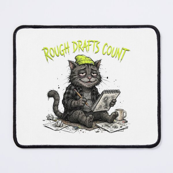 Item preview, Rough Drafts Count - Tired Artist Cat Sketching Illustration designed and sold by Sanan Israyilli.
