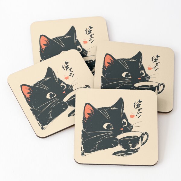 Item preview, Gato negro bebiendo café estilo retro japonés designed and sold by mustbewhy.