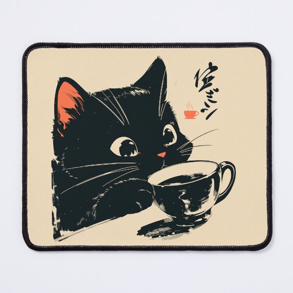 Item preview, Black Cat Drinking Coffee Japanese Retro designed and sold by mustbewhy.
