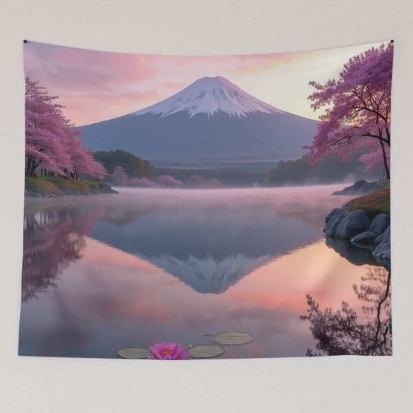 Item preview, Morning Mist at Sakura Lake - Mountain Serenity designed and sold by nhk999.