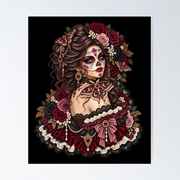 Item preview, Catrina with Moths – Gothic Día de los Muertos Familiar designed and sold by Lichtisign.