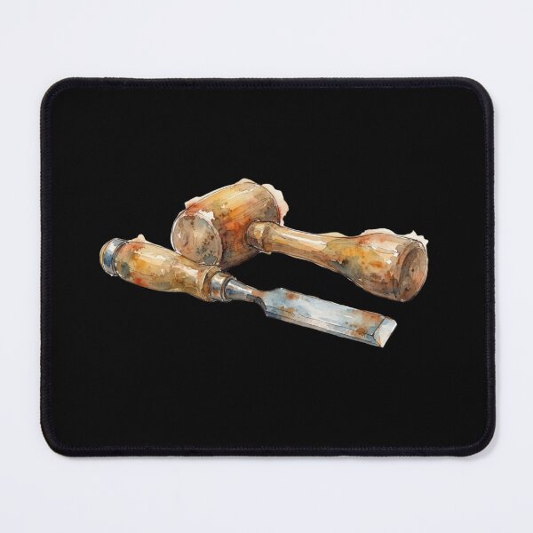 Item preview, Vintage Woodworking Mallet And Chisel Watercolor Art designed and sold by bvdesignart.