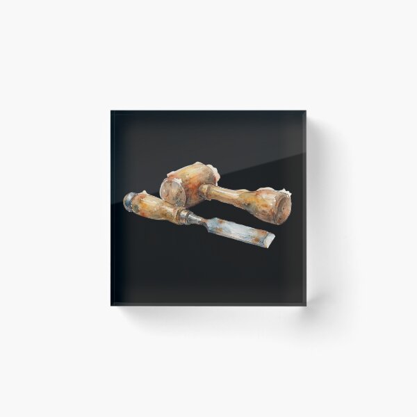 Item preview, Vintage Woodworking Mallet And Chisel Watercolor Art designed and sold by bvdesignart.