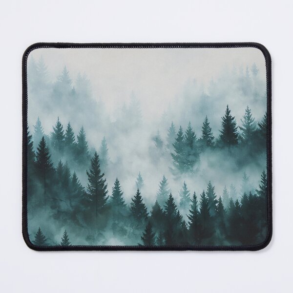 Item preview, Moody Misty Forest Watercolour Teal Pine Landscape designed and sold by Jozefin's Studio.