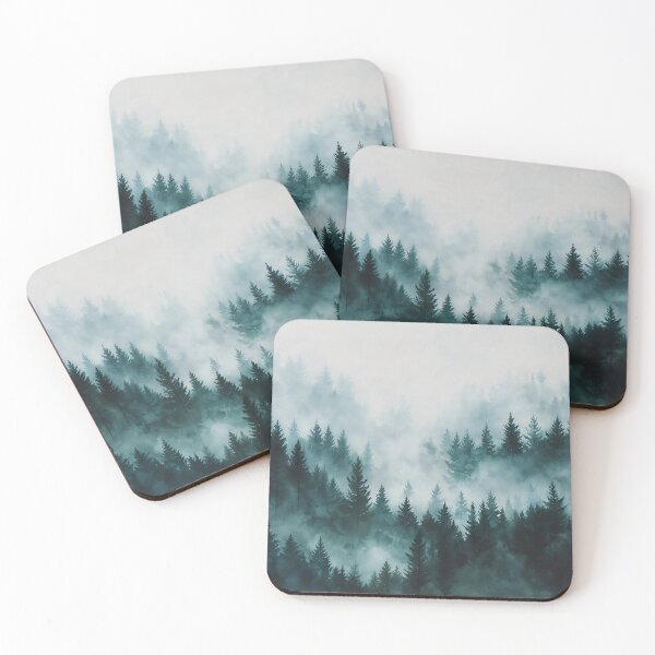 Item preview, Moody Misty Forest Watercolour Teal Pine Landscape designed and sold by Jozefin's Studio.