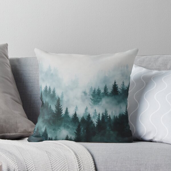 Item preview, Moody Misty Forest Watercolour Teal Pine Landscape designed and sold by Jozefin's Studio.