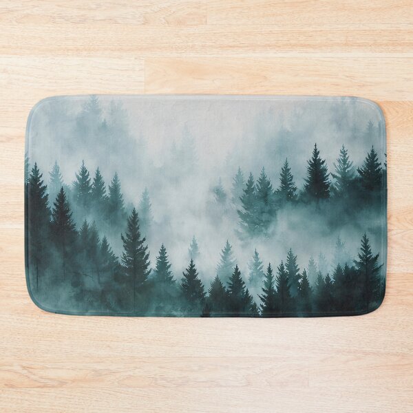 Item preview, Moody Misty Forest Watercolour Teal Pine Landscape designed and sold by Jozefin's Studio.