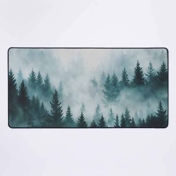 Item preview, Moody Misty Forest Watercolour Teal Pine Landscape designed and sold by Jozefin's Studio.