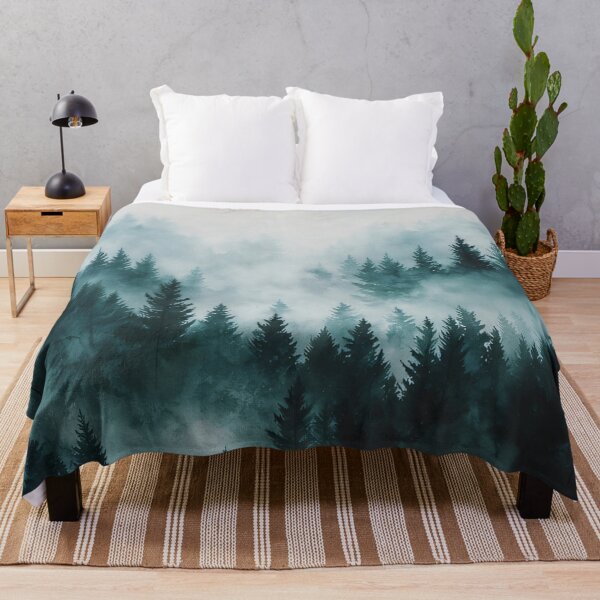 Item preview, Moody Misty Forest Watercolour Teal Pine Landscape designed and sold by Jozefin's Studio.
