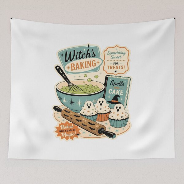 Item preview, Witch's Baking – Halloween Baker, Cute Ghosts  designed and sold by Art-Arcade6.