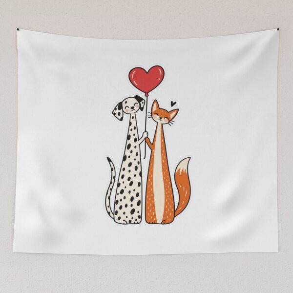 Item preview, Dog and Cat Holding Red Heart Balloon designed and sold by Snurly.