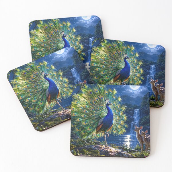 Item preview, Peacock Dance Under Full Moon - Fawns Watching The Magic designed and sold by HydStyle99.