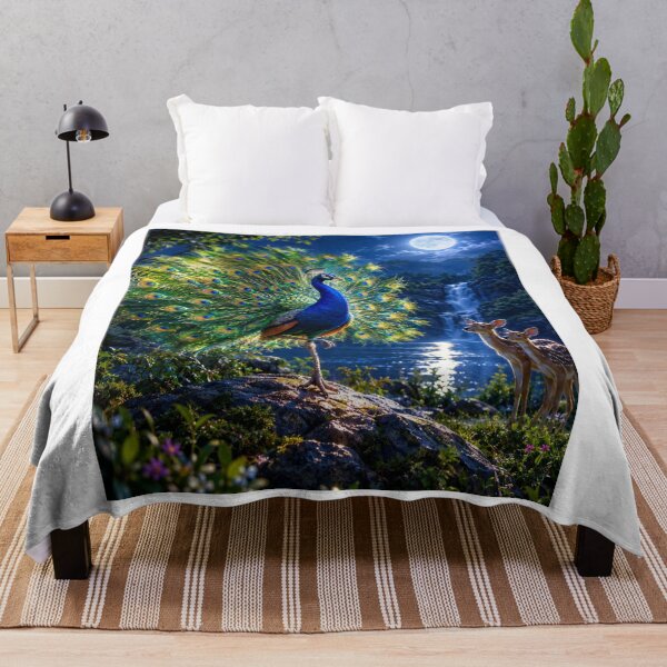Item preview, Peacock Dance Under Full Moon - Fawns Watching The Magic designed and sold by HydStyle99.