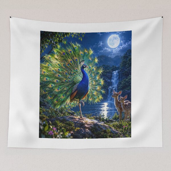 Item preview, Peacock Dance Under Full Moon - Fawns Watching The Magic designed and sold by HydStyle99.