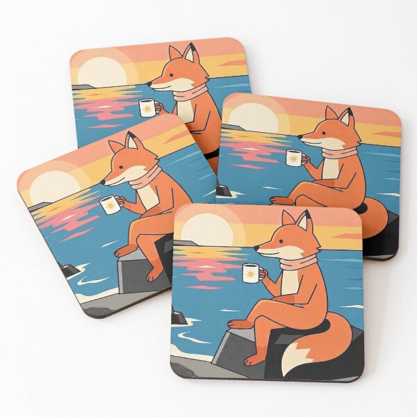 Item preview, Sunset Coffee Fox – Cozy Coastal Illustration designed and sold by Dogandesighn.